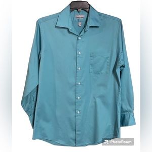 Van Heusen Fitted Blue Button Down Dress Shirt Sz 16 32/33